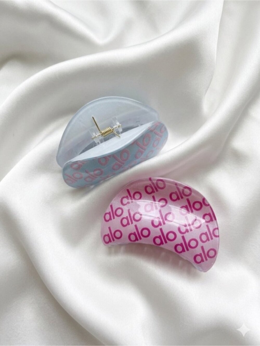 ALO  Pink and Light Blue Logo Hair Claw Set